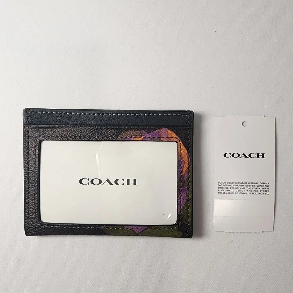 NWT COACH CL468 Slim ID Card Case Signature Canvas Rose Iris Multi